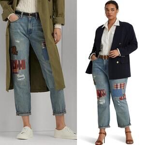 NEW Lauren Ralph Lauren Patchwork Relaxed Tapered Jeans Skye Wash Plus Size 16